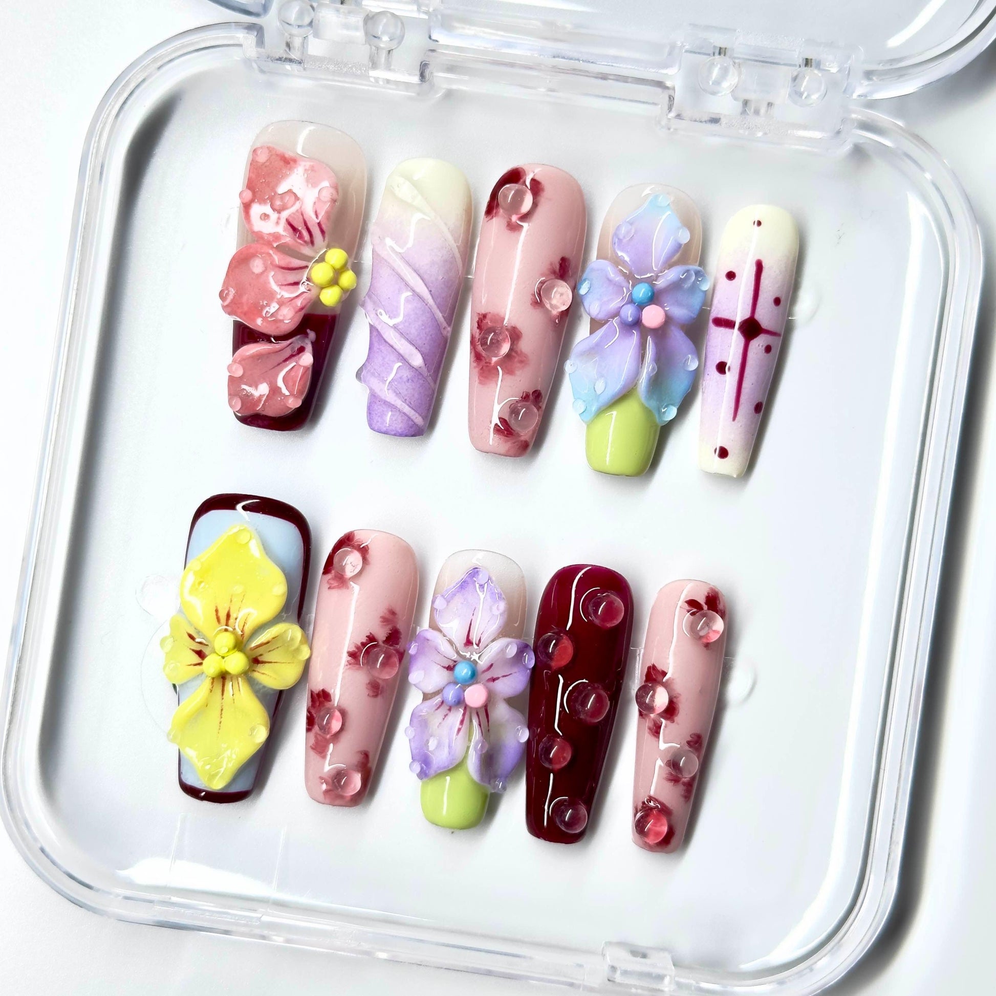 NailPopz WHIMSICAL BLOOM - Handmade 3D Press-On Nails | Durable, Reusable, and Salon-Grade Finish
