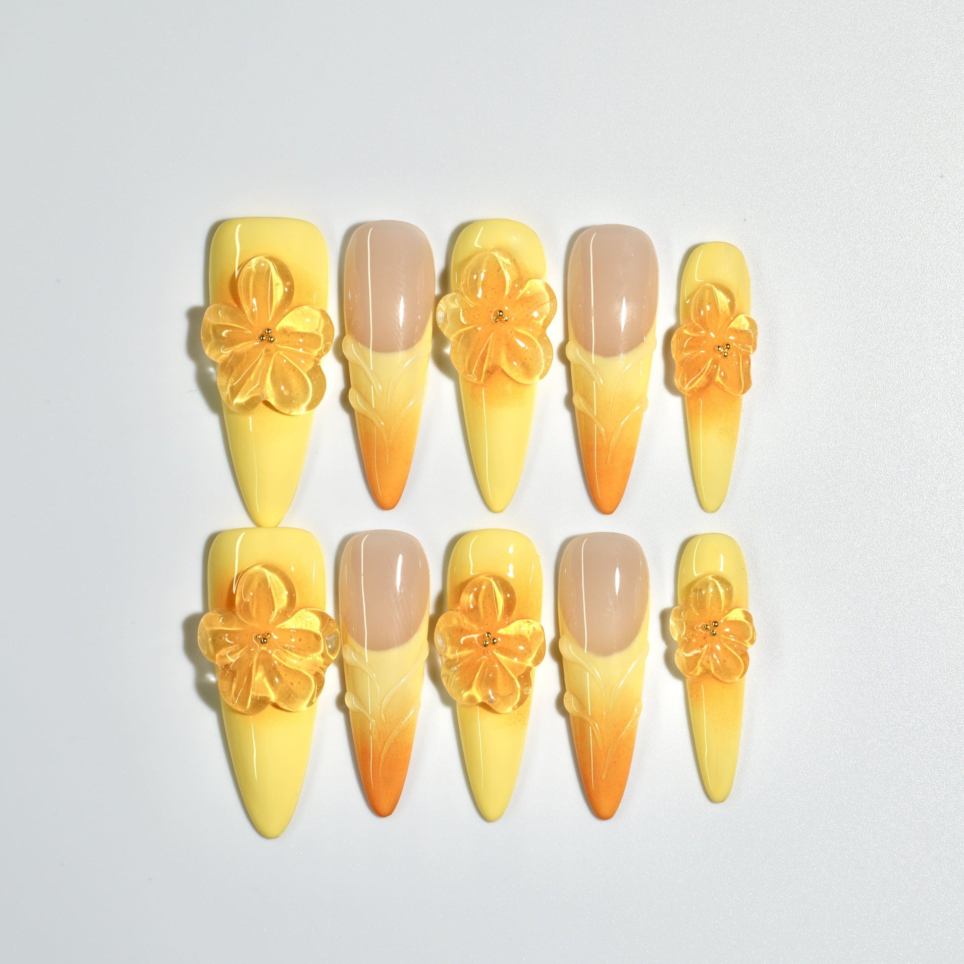 NailPopz SUNBURST BLOOM - Handmade 3D Press-On Nails | Durable, Reusable, and Salon-Grade Finish