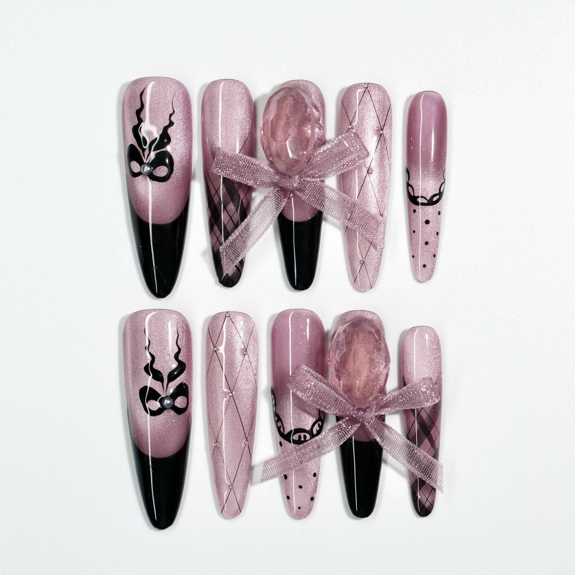 NailPopz MIDNIGHT MASQUERADE - Handmade 3D Press-On Nails | Durable, Reusable, and Salon-Grade Finish