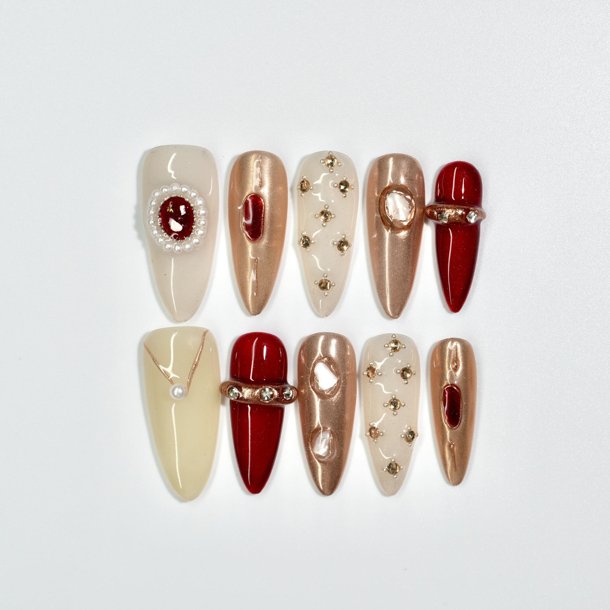 NailPopz ROYAL GARNET - Handmade 3D Press-On Nails | Durable, Reusable, and Salon-Grade Finish