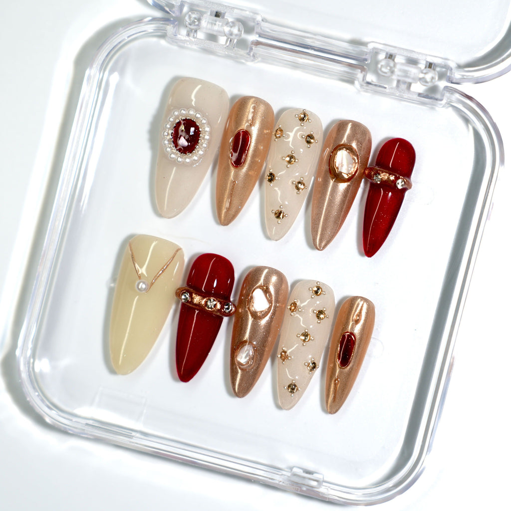 NailPopz ROYAL GARNET - Handmade 3D Press-On Nails | Durable, Reusable, and Salon-Grade Finish