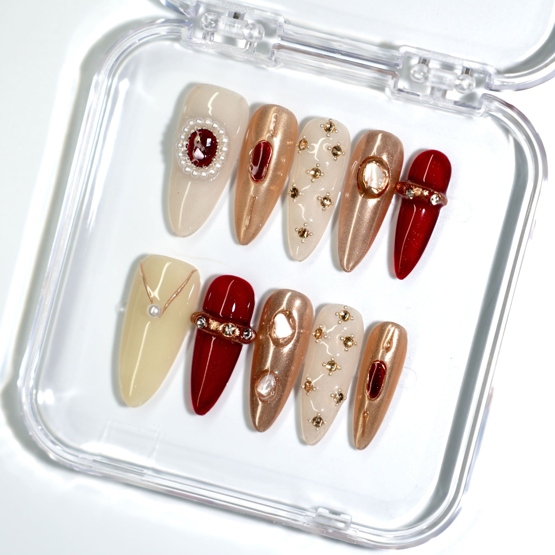 NailPopz ROYAL GARNET - Handmade 3D Press-On Nails | Durable, Reusable, and Salon-Grade Finish