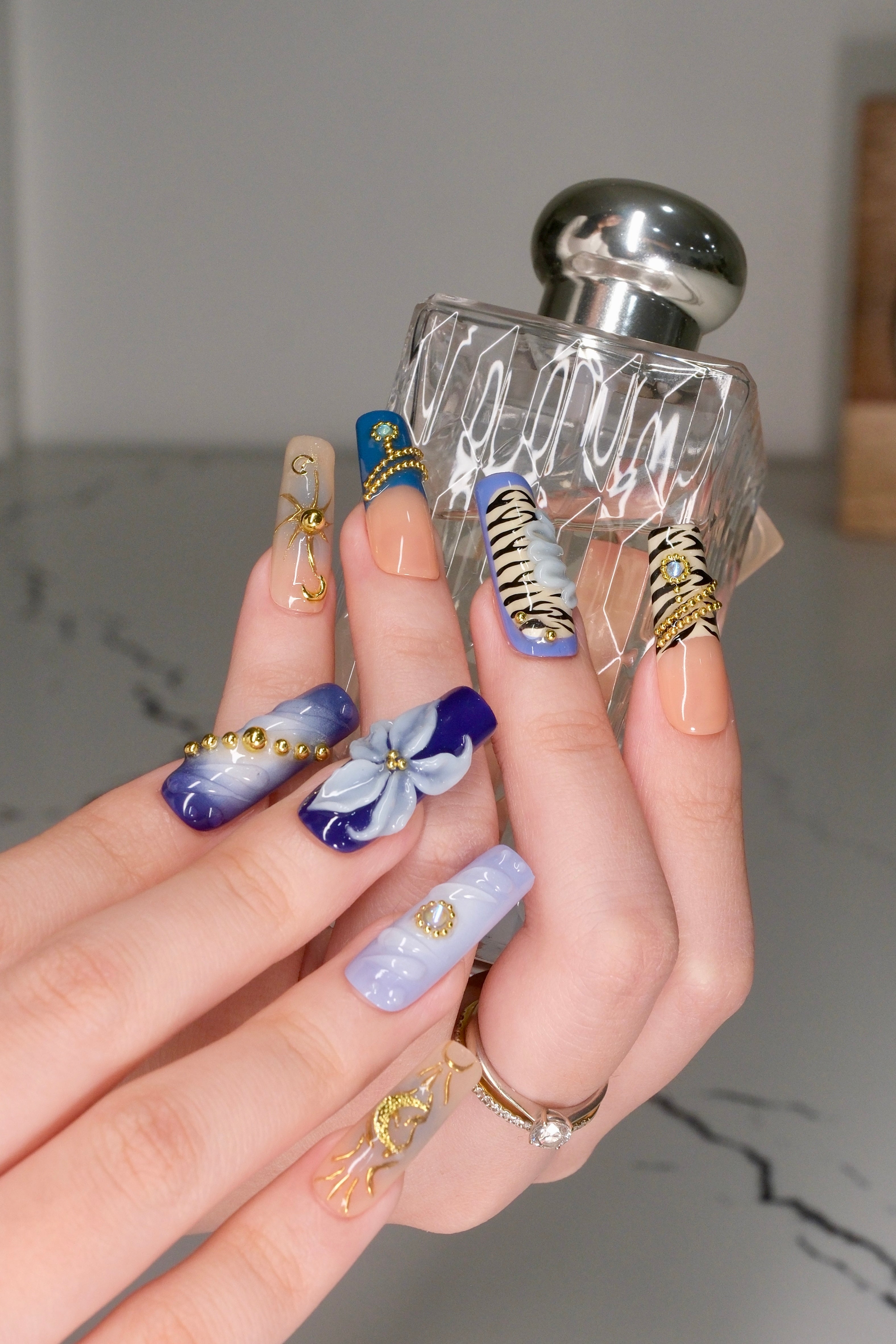 NailPopz MIDNIGHT SONATA - Handmade 3D Press-On Nails | Durable, Reusa