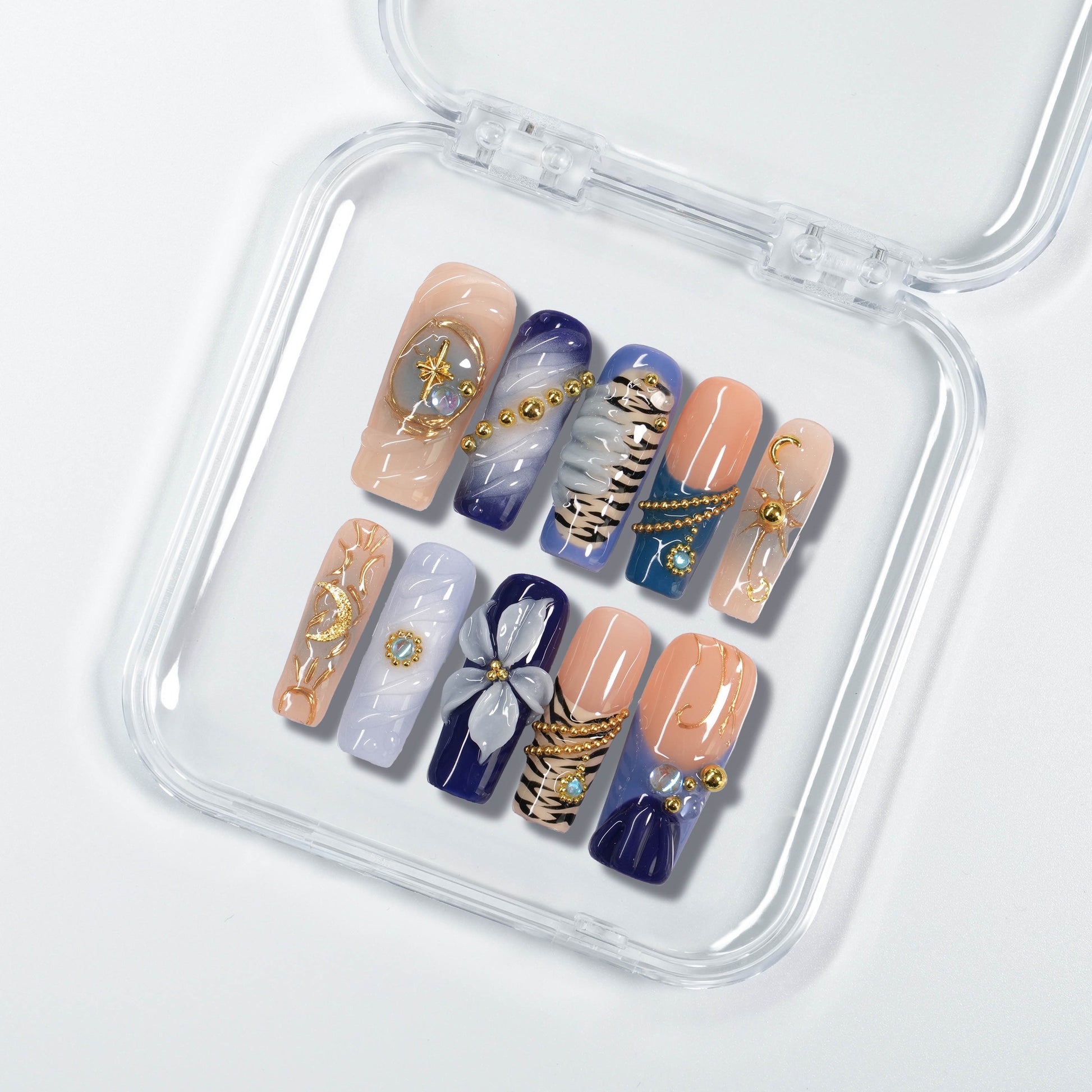 NailPopz MIDNIGHT SONATA - Handmade 3D Press-On Nails | Durable, Reusable, and Salon-Grade Finish