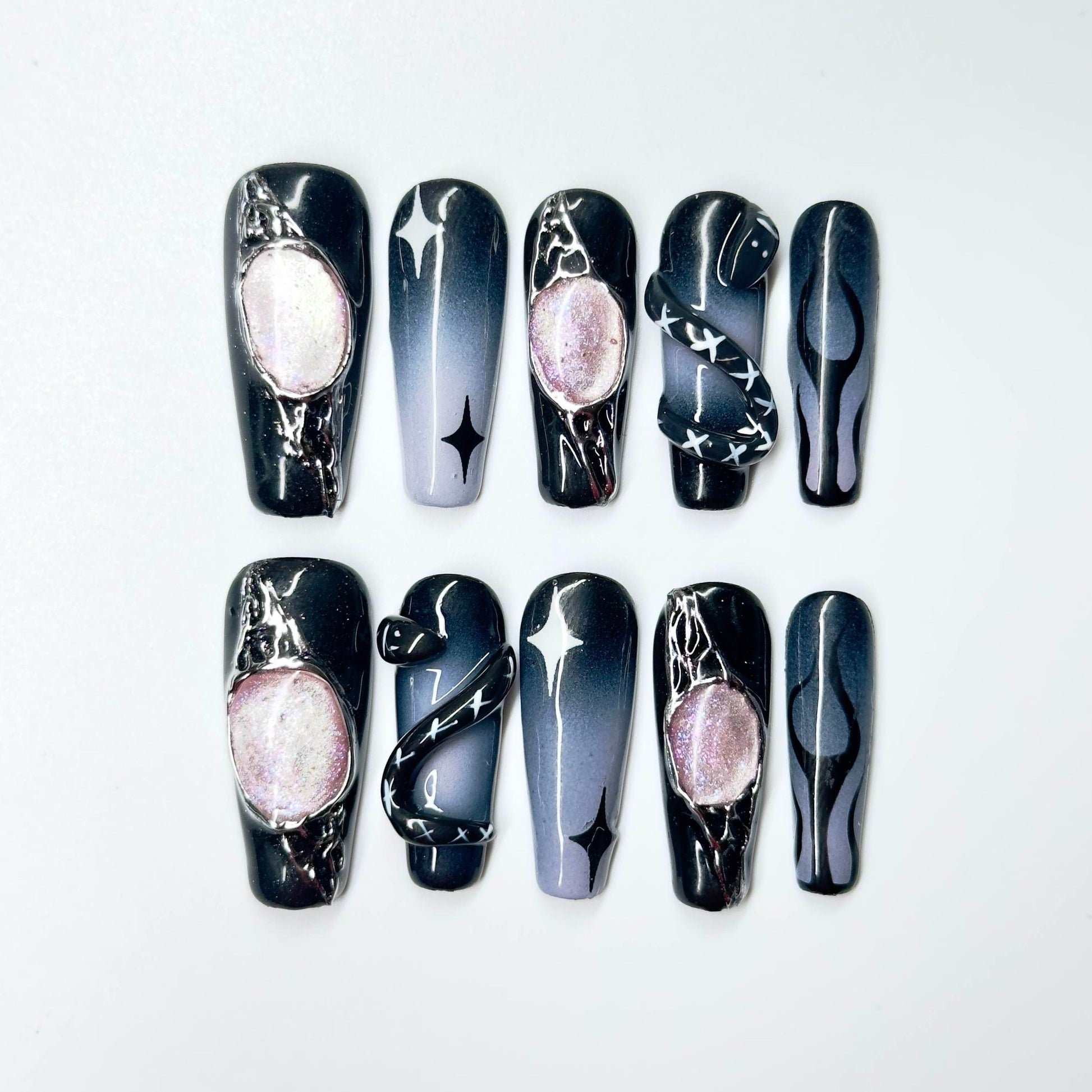NailPopz MIDNIGHT GAZE - Handmade 3D Press-On Nails | Durable, Reusable, and Salon-Grade Finish