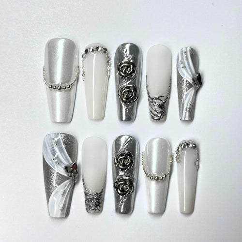 NailPopz LUNAR VEIL - Handmade 3D Press-On Nails | Durable, Reusable, and Salon-Grade Finish