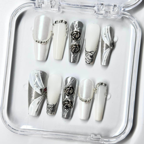 NailPopz LUNAR VEIL - Handmade 3D Press-On Nails | Durable, Reusable, and Salon-Grade Finish