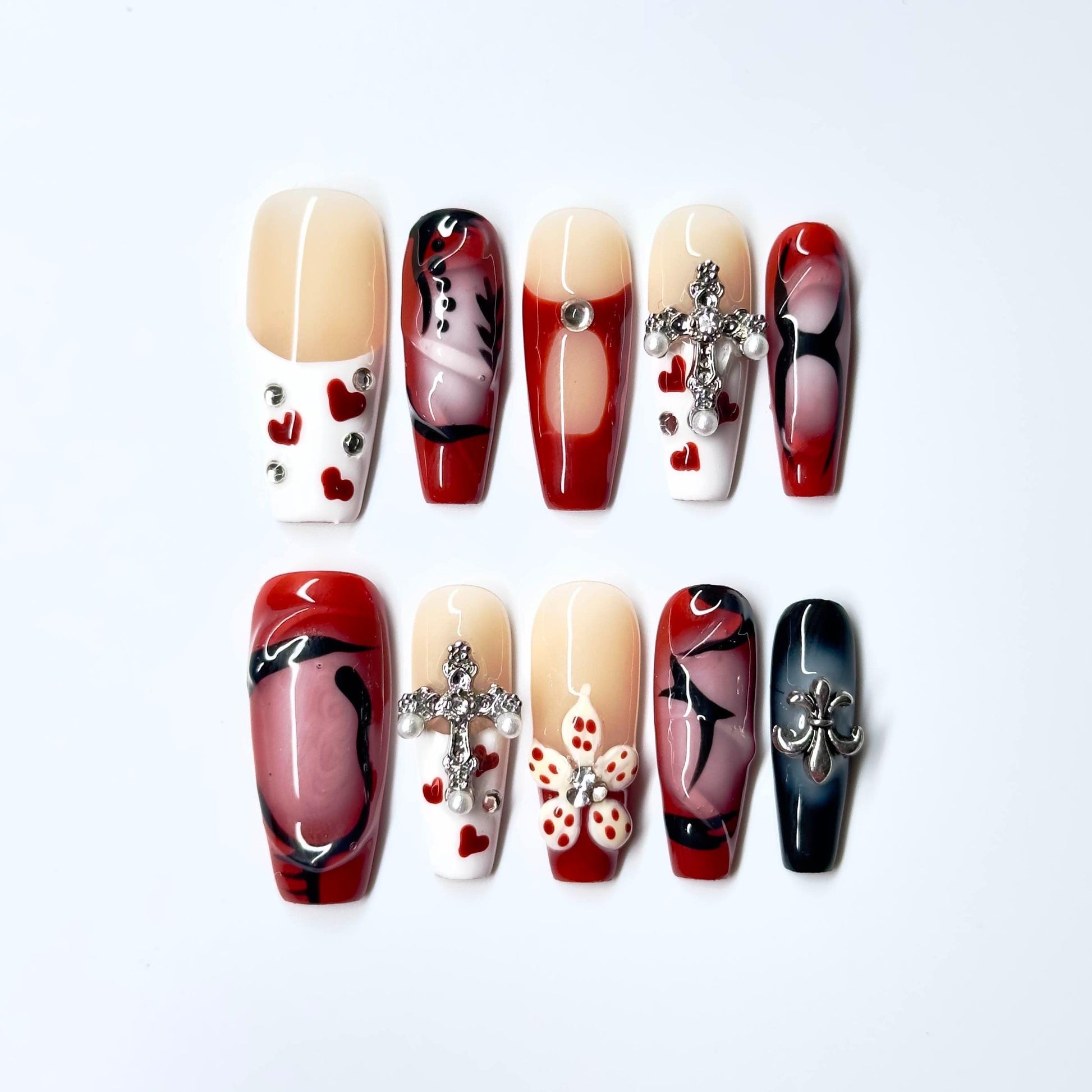 NailPopz DARK BLOOM - Handmade 3D Press-On Nails | Durable, Reusable, and Salon-Grade Finish