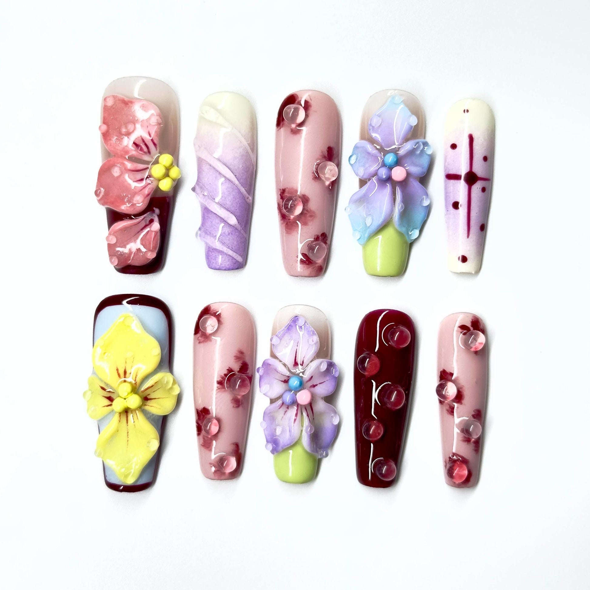NailPopz WHIMSICAL BLOOM - Handmade 3D Press-On Nails | Durable, Reusable, and Salon-Grade Finish