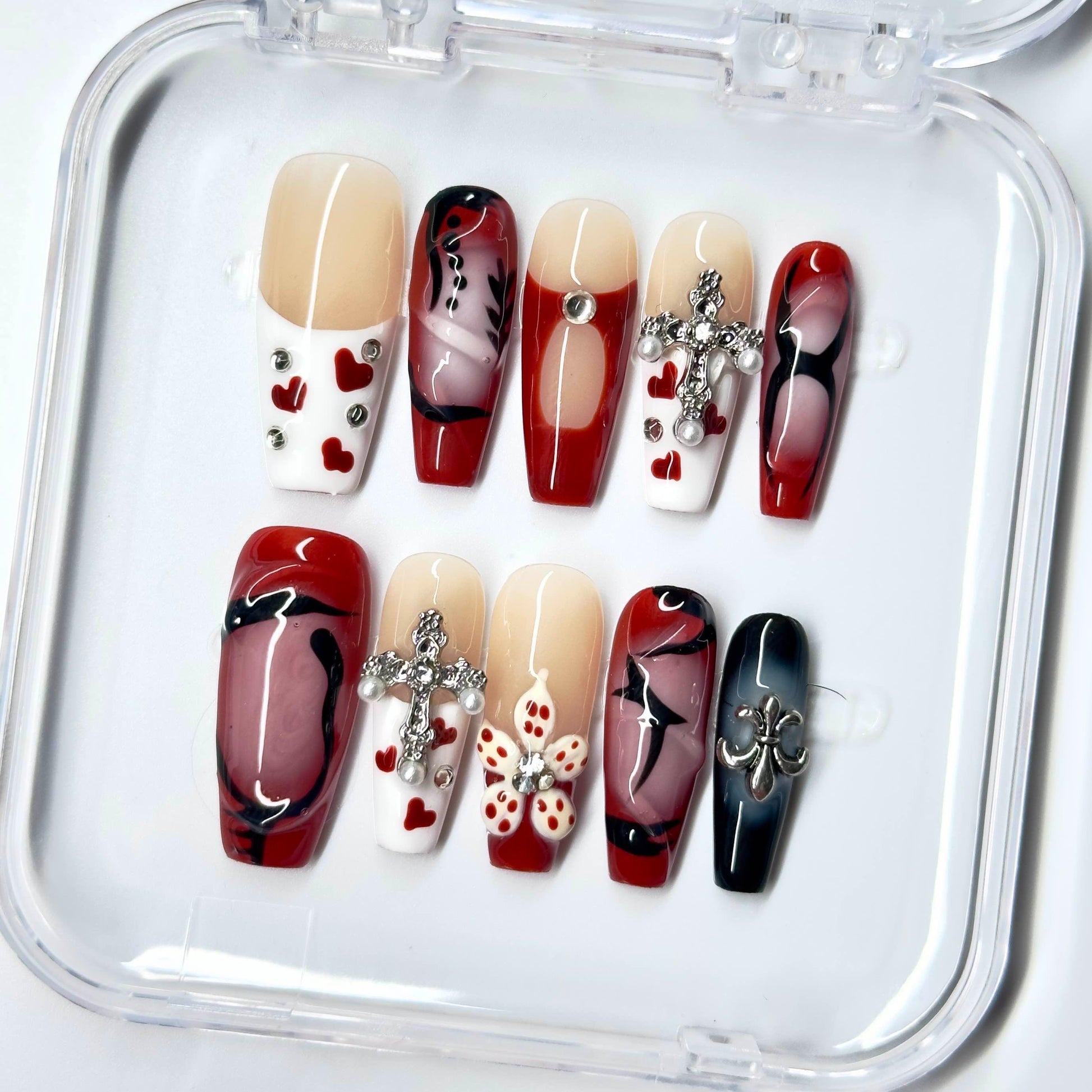 NailPopz DARK BLOOM - Handmade 3D Press-On Nails | Durable, Reusable, and Salon-Grade Finish