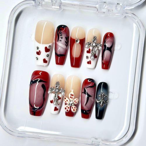 NailPopz DARK BLOOM - Handmade 3D Press-On Nails | Durable, Reusable, and Salon-Grade Finish