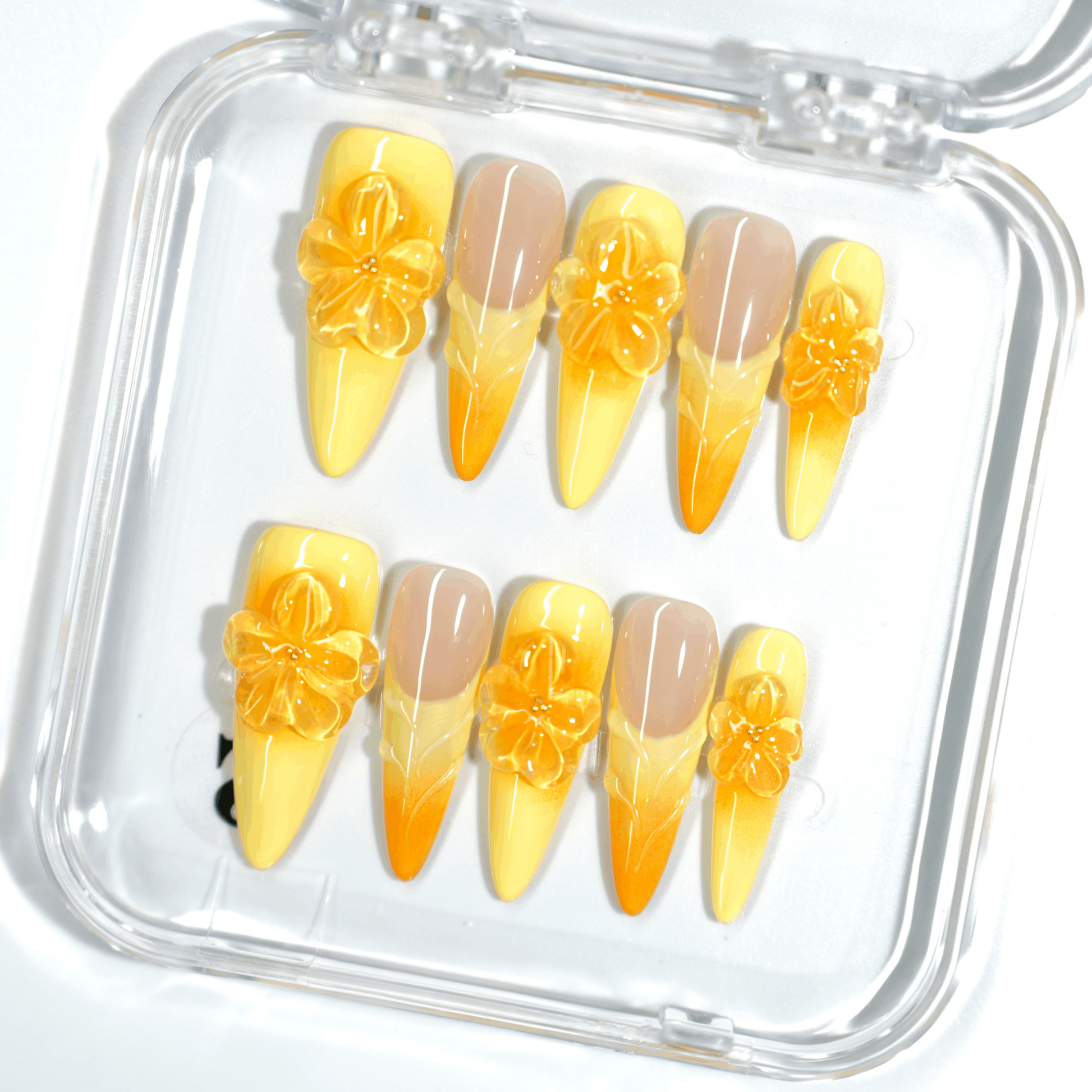 NailPopz SUNBURST BLOOM - Handmade 3D Press-On Nails | Durable, Reusable, and Salon-Grade Finish